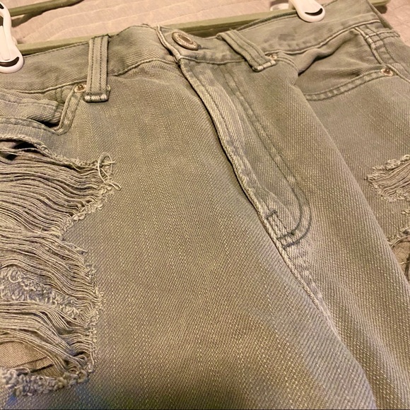 Khaki Green American Eagle Ripped Mom Jeans - Picture 2 of 8